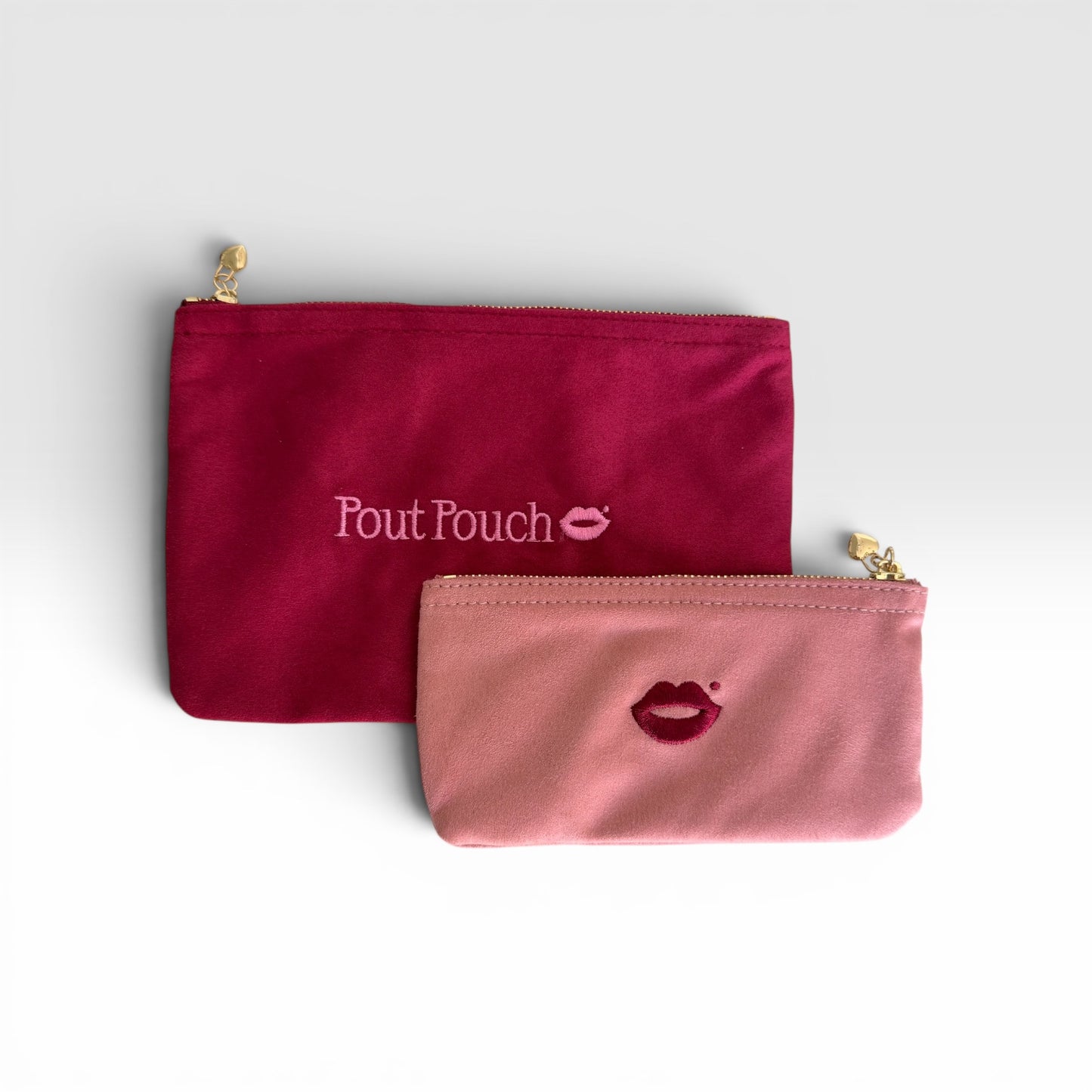 Cherry Red Medium + Dusty Pink Mini Pout Pouch Set