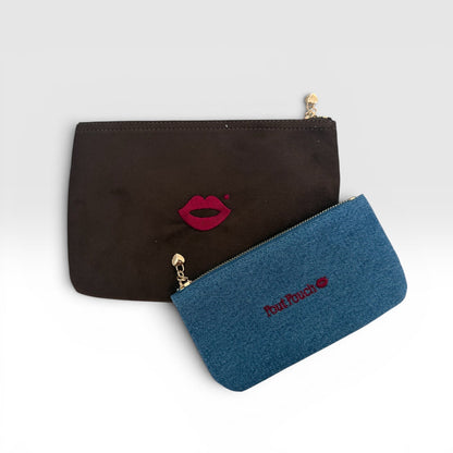 Chocolate Medium + Cool Denim Mini Pout Pouch Set