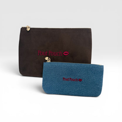 Chocolate Medium + Cool Denim Mini Pout Pouch Set