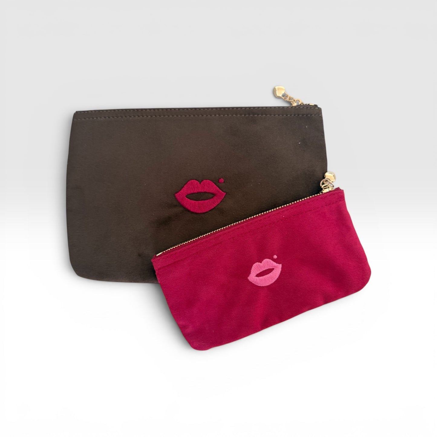 Chocolate Medium + Cherry Red Mini Pout Pouch Set