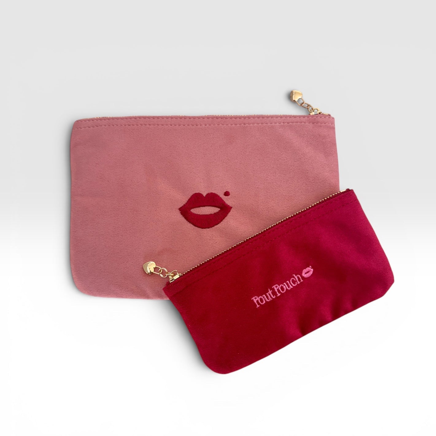Dusty Pink Medium + Cherry Red Mini Pout Pouch Set