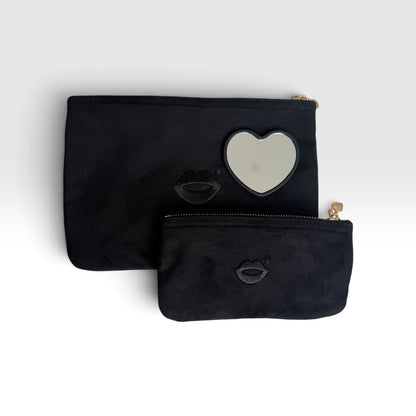 Mirror with All Black Medium + Mini Pout Pouch Set