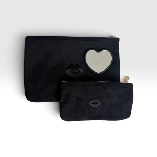 Mirror with All Black Medium + Mini Pout Pouch Set