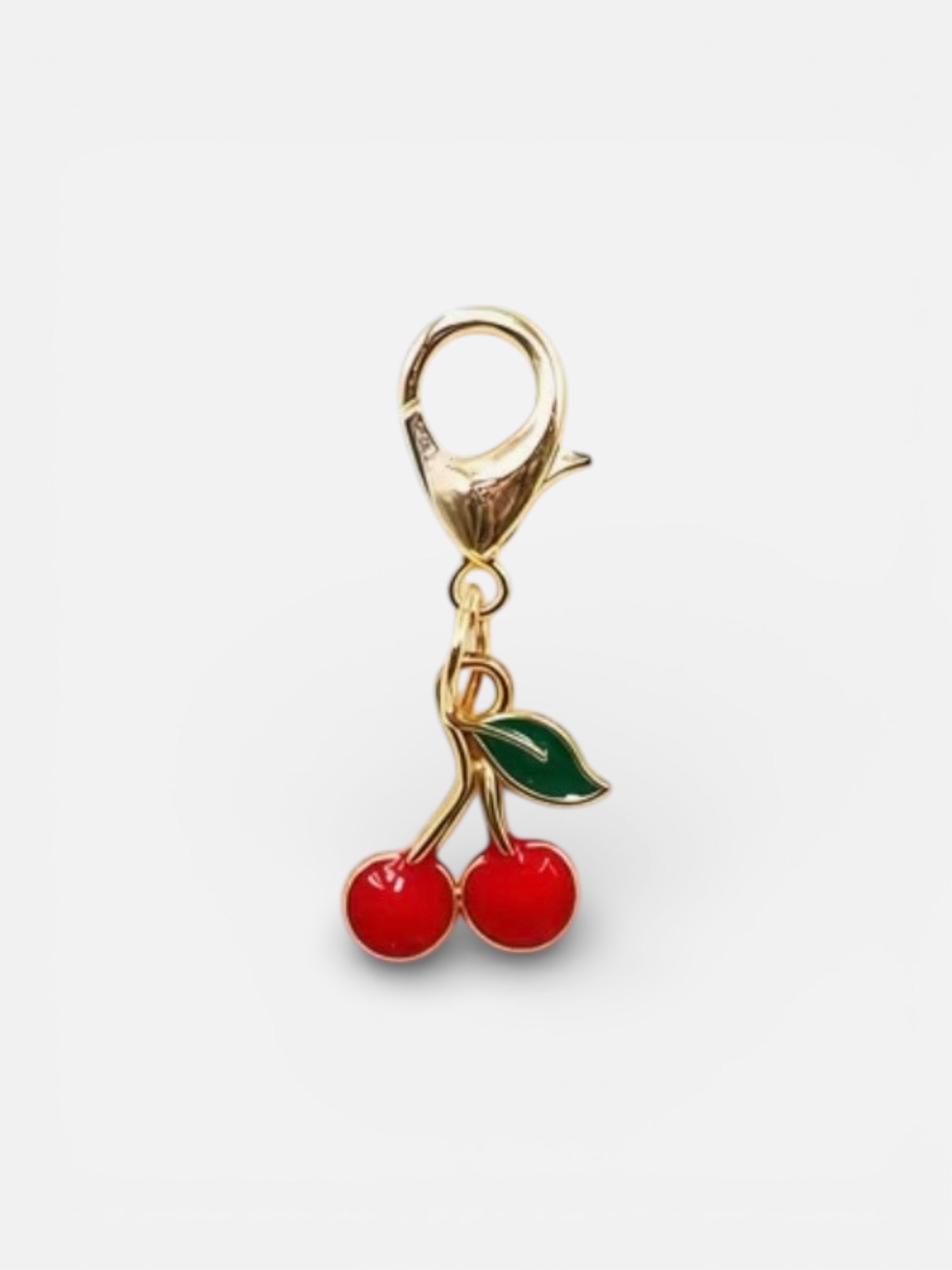 Cherry zipper charm accessory for handbag or pouch
