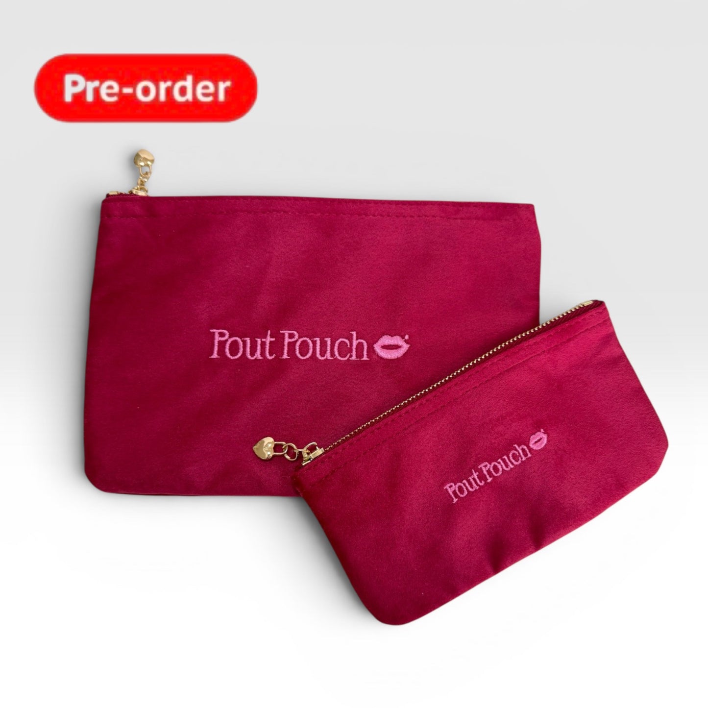 PRE-ORDER Cherry Red Medium + Mini Pout Pouch Set