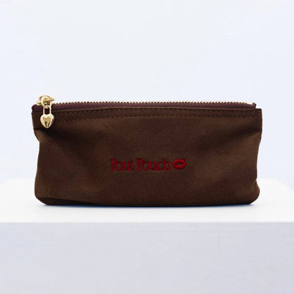 Chocolate Pout Pouch velvet makeup pouch side view