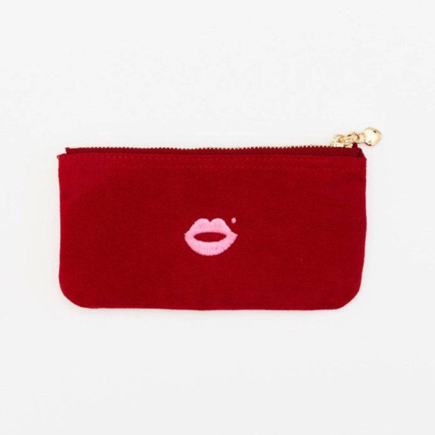 Pout Pouch velvet makeup pouch cherry red with lip logo