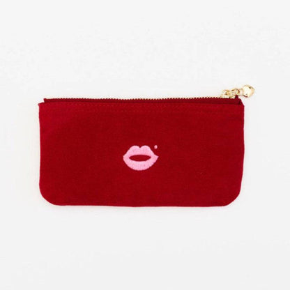Pout Pouch velvet makeup pouch cherry red with lip logo