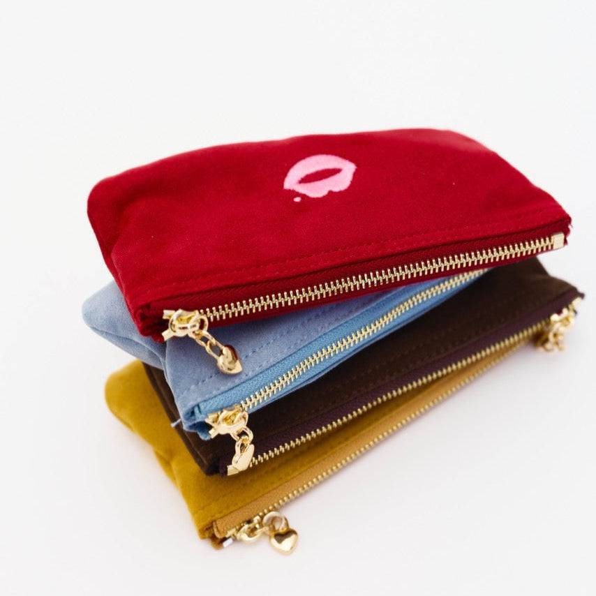 Pout Pouch velvet makeup pouch collection in multiple colours