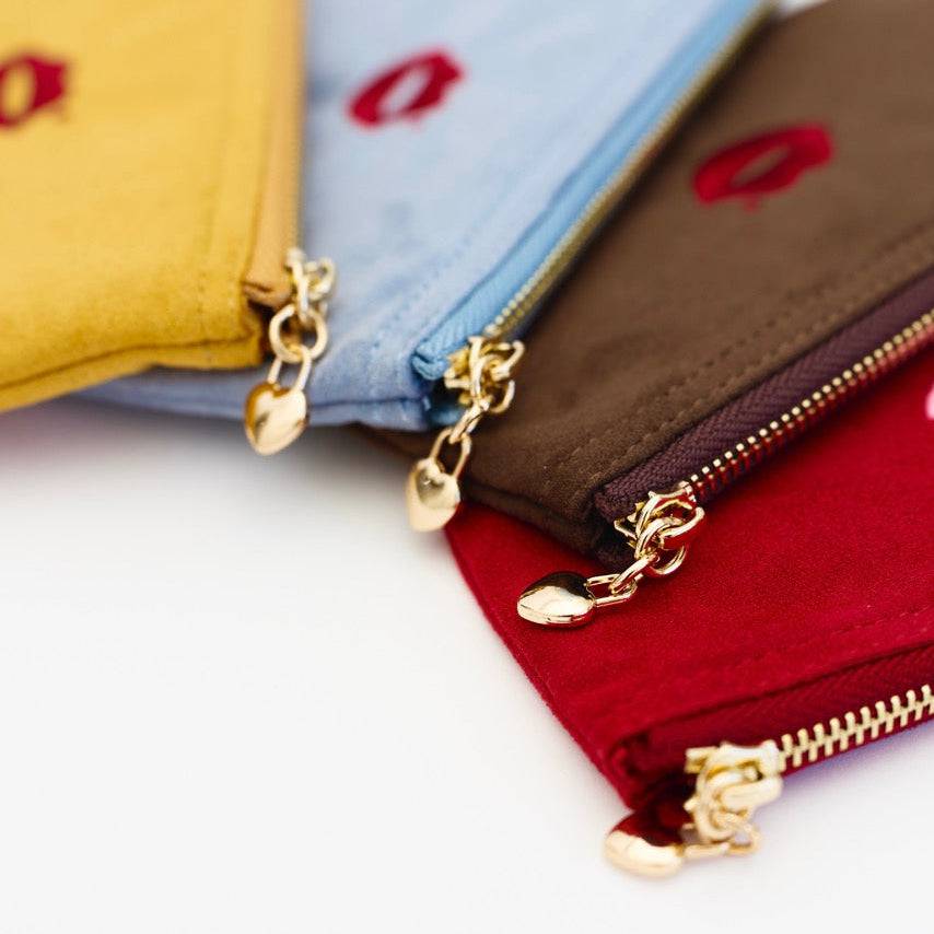Pout Pouch velvet makeup pouch collection red blue mustard and brown
